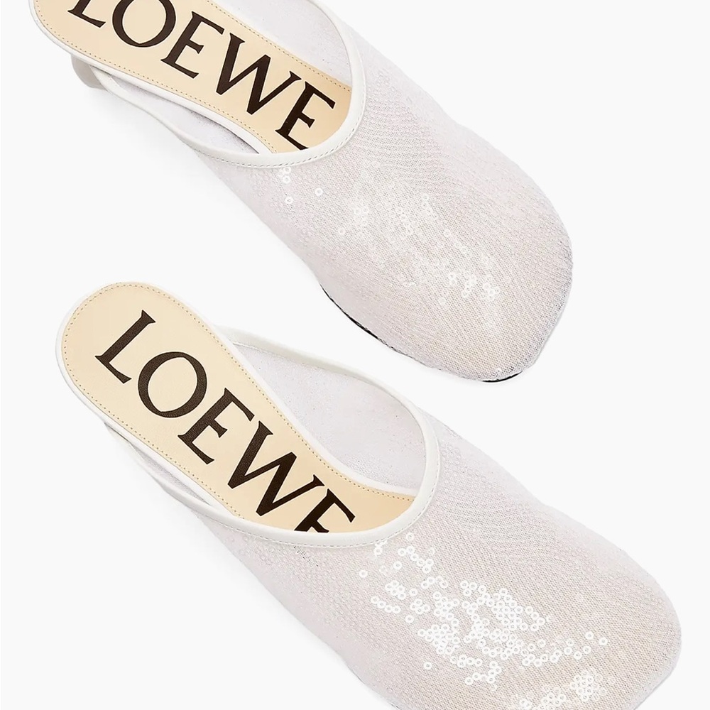 Loewe White Sequin Mesh Slip-On Mules